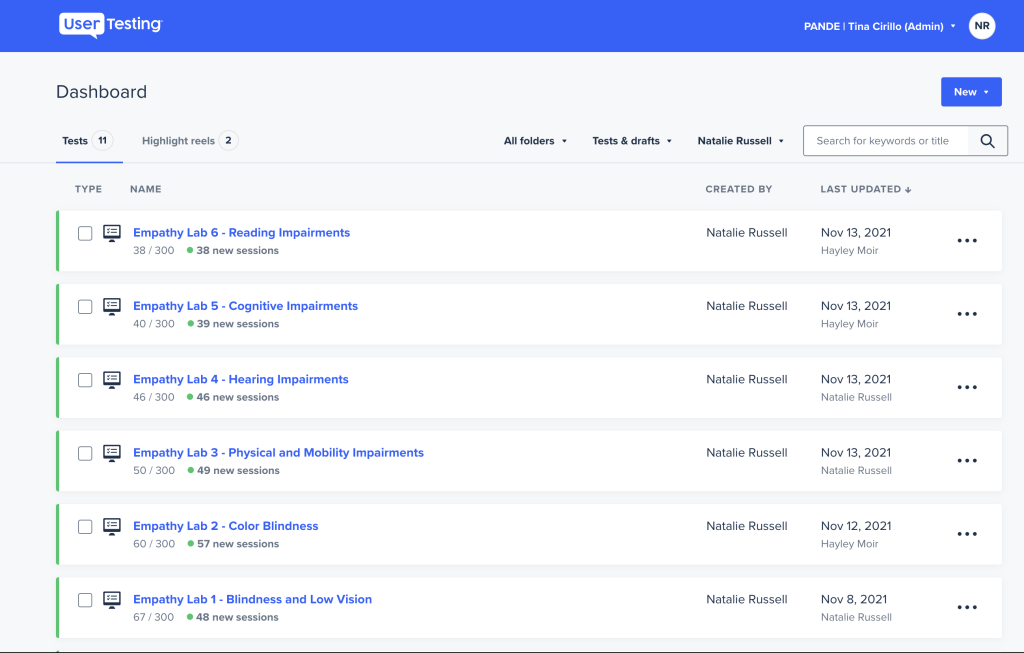 UserTesting Dashboard