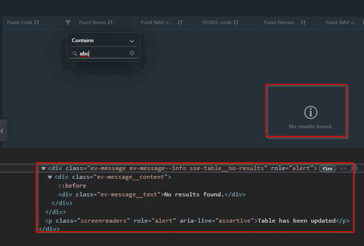 Dynamic Updates of the Table Are Not Programmatically Announced